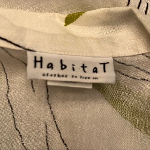 HABITAT 100% Linen Button Up Langenlook Top Blouse White Green Womans Size Small - Picture 8 of 12